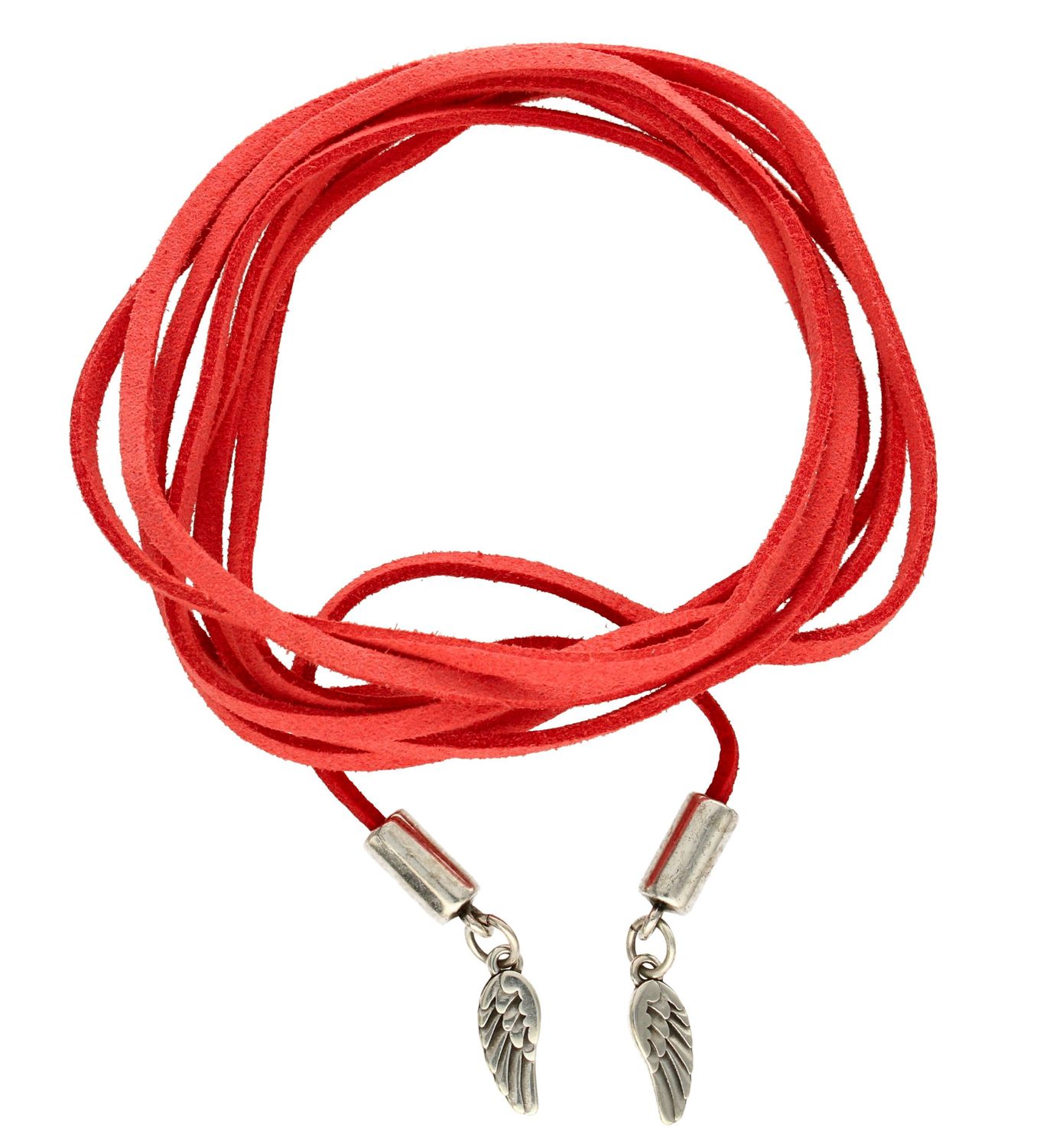 Naszyjnik choker bransoletka koralowy rzemyk ze skrzydłami.jpg